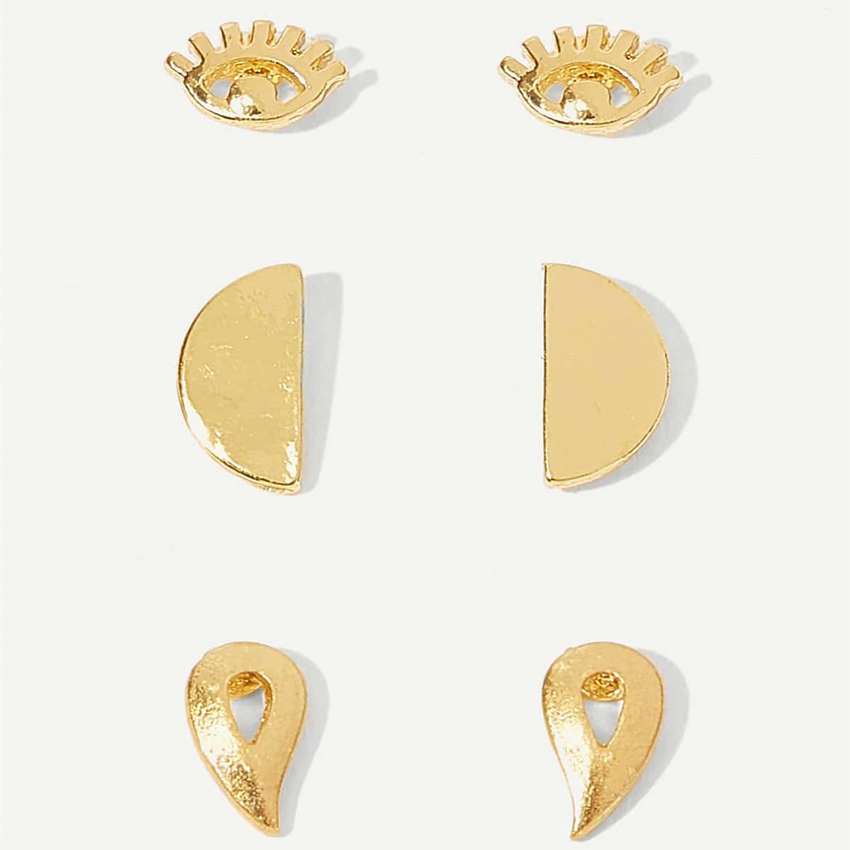 

3pairs Geo Stud Earrings, Gold