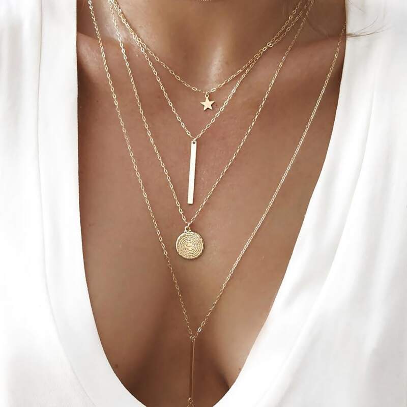

Star Decor Layered Necklace, Gold