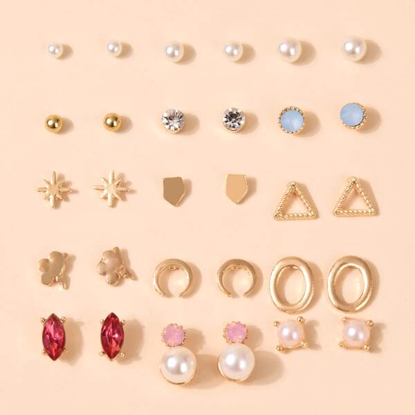 

15pairs Geo Design Stud Earrings, Multicolor