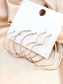 3pairs Heart Textured Hoop Earrings