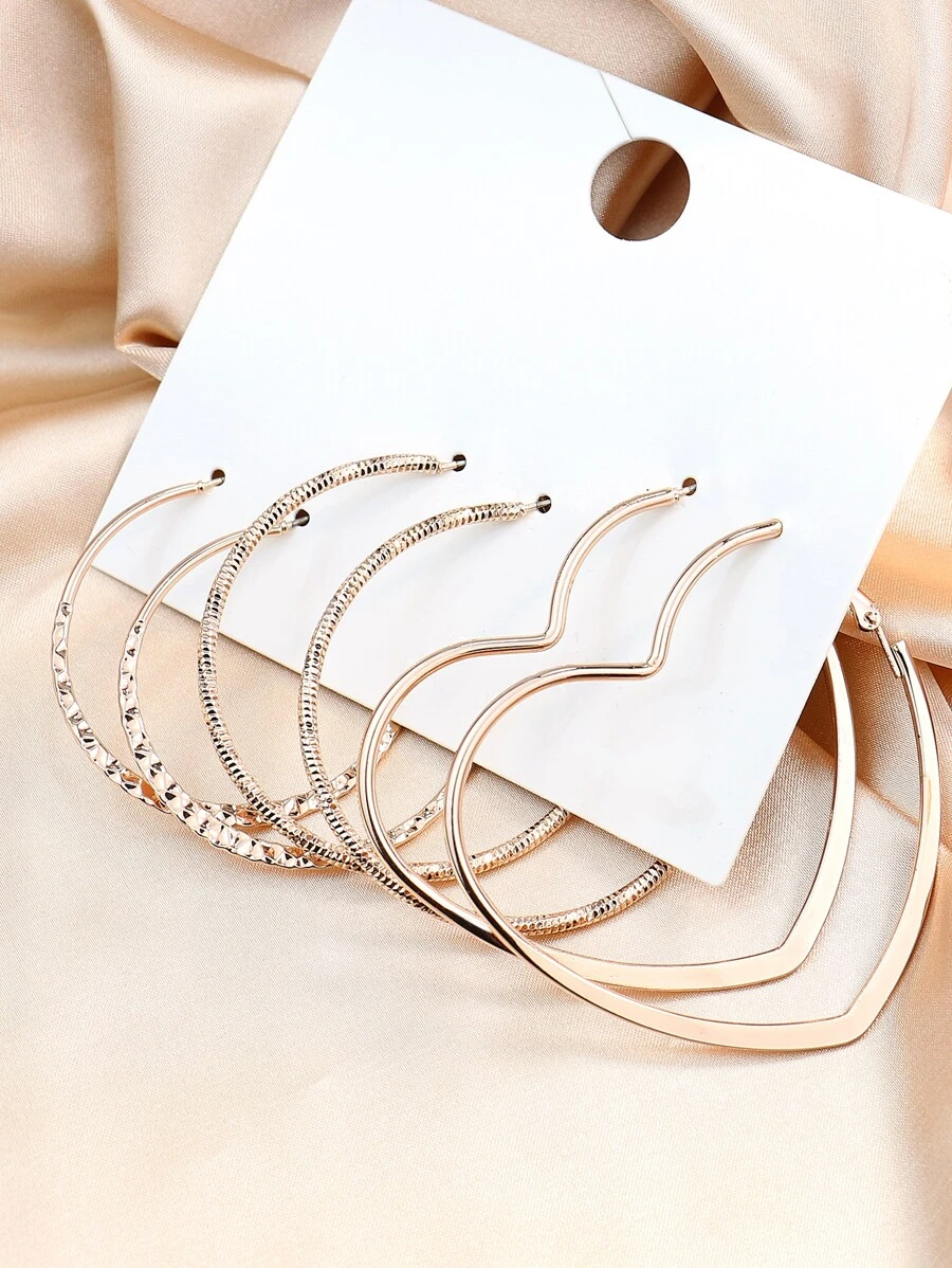 3pairs Heart Textured Hoop Earrings