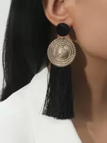 Tassel Drop Earrings - Black - View 1