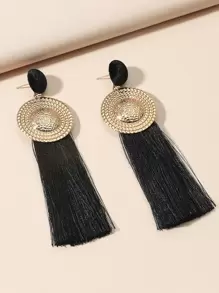 Tassel Drop Earrings - Black - View 2