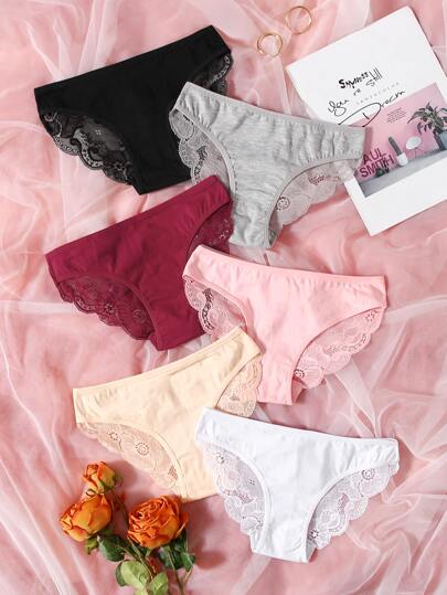 مجموعة 6 حزم دانتيل متباينة اللون لانجري