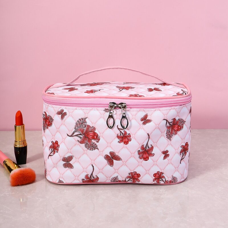 

Butterfly & Flower Pattern Square Makeup Bag, Multicolor