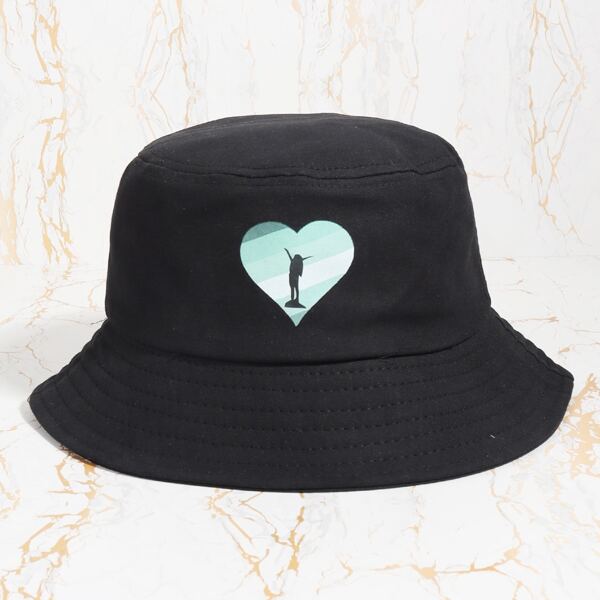 

Heart Print Bucket Hat, Black