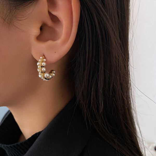

Faux Pearl Decor Earrings, Gold