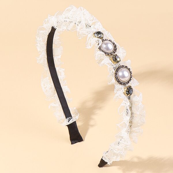 

Faux Pearl & Lace Decor Hair Hoop, White