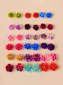 Bông tai Stud 18 cặp hoa trang trí - Nhiều màu - Xem 1