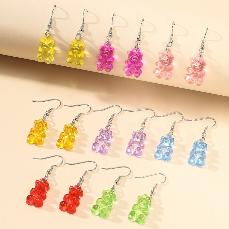 

8pairs Cartoon Bear Drop Earrings, Multicolor