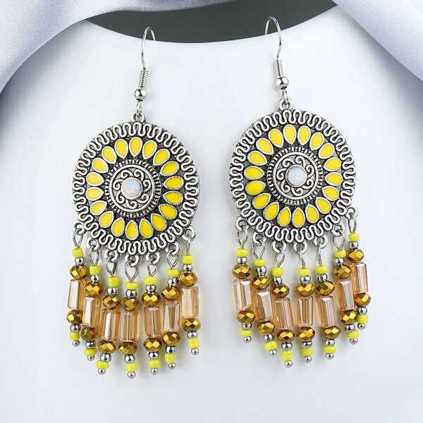 

Bead Tassel Round Drop Earrings, Multicolor