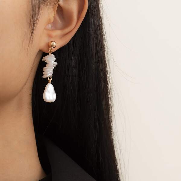 

Faux Pearl Decor Drop Earrings, Gold