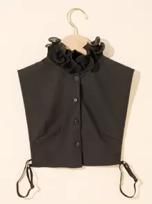 1pc Ruffle Dickey Collar Solid Color Inside Matching False Collar - Black - View 1