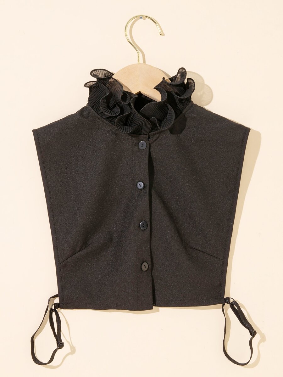 1pc Ruffle Dickey Collar Solid Color Inside Matching False Collar - Black - View 1