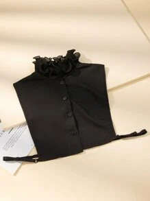 1pc Ruffle Dickey Collar Solid Color Inside Matching False Collar - Black - View 2