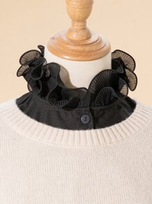 1pc Ruffle Dickey Collar Solid Color Inside Matching False Collar - Black - View 3