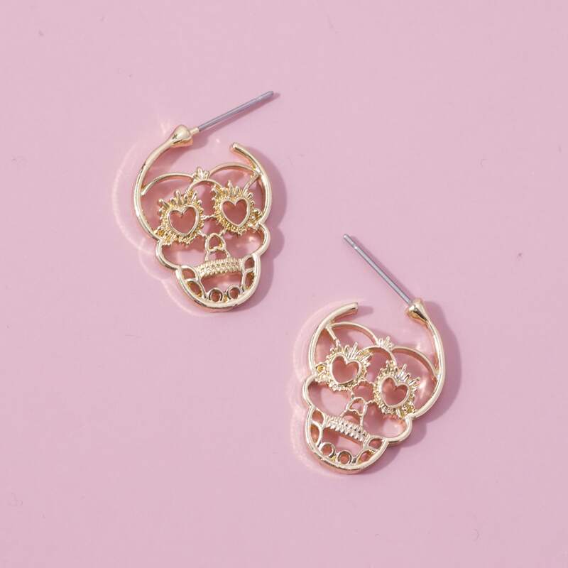 

1pair Skull Design Drop Earrings, Gold