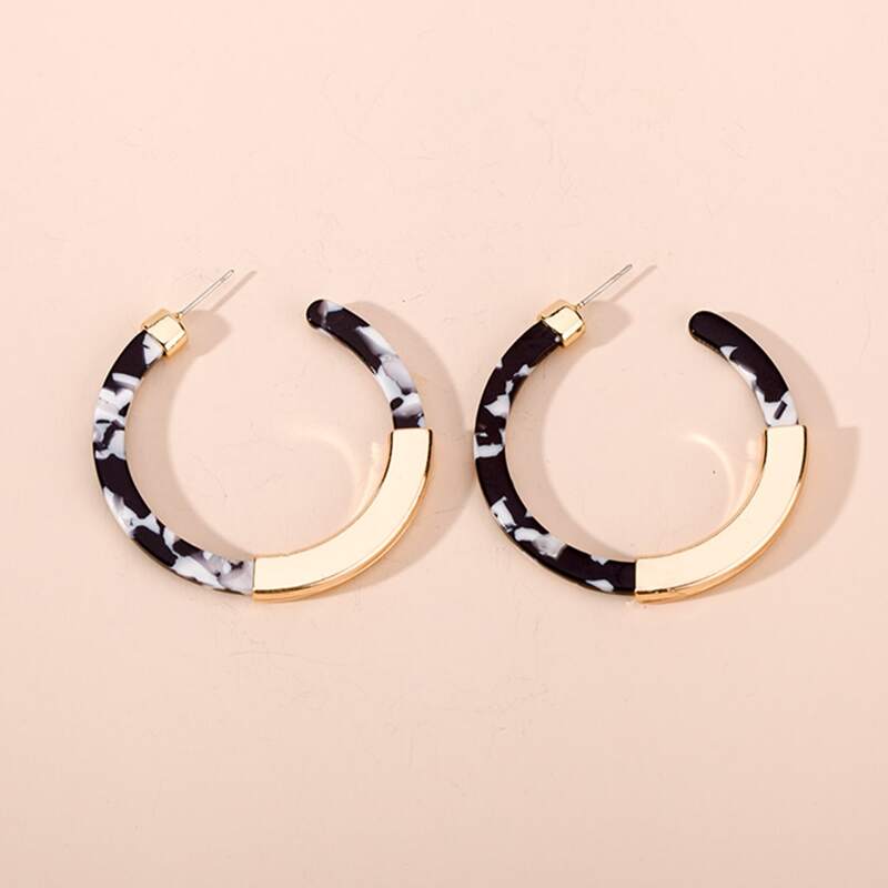 

1pair Marble Pattern Hoop Earrings, Multicolor