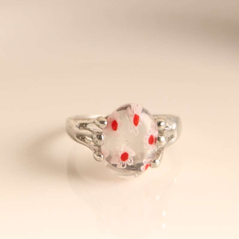 

1pc Floral Gemstone Decor Ring, White