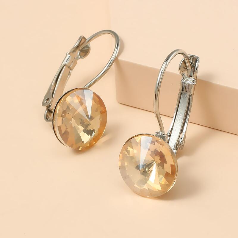 

1pair Crystal Hoop Earrings, Champagne