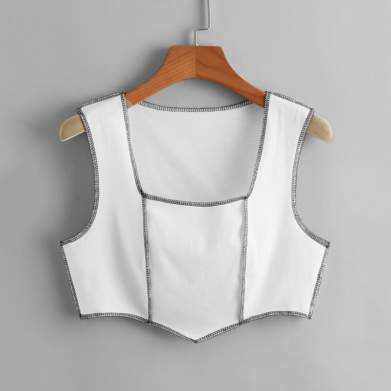 

Contrast Stitching Tank Top, White