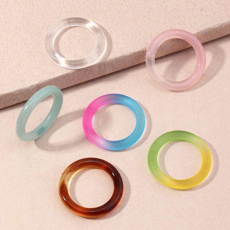 

6pcs Simple Resin Ring, Multicolor