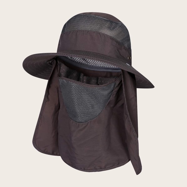 

Men Contrast Mesh Bucket Hat, Coffee brown
