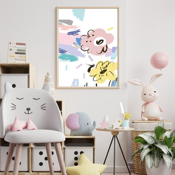 

Kids Flower Print Unframed Painting, White