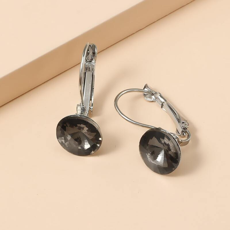 

1pair Crystal Hoop Earrings, Dark grey