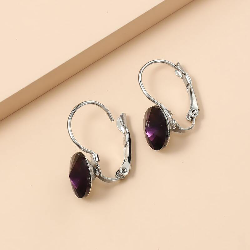 

1pair Crystal Hoop Earrings, Purple