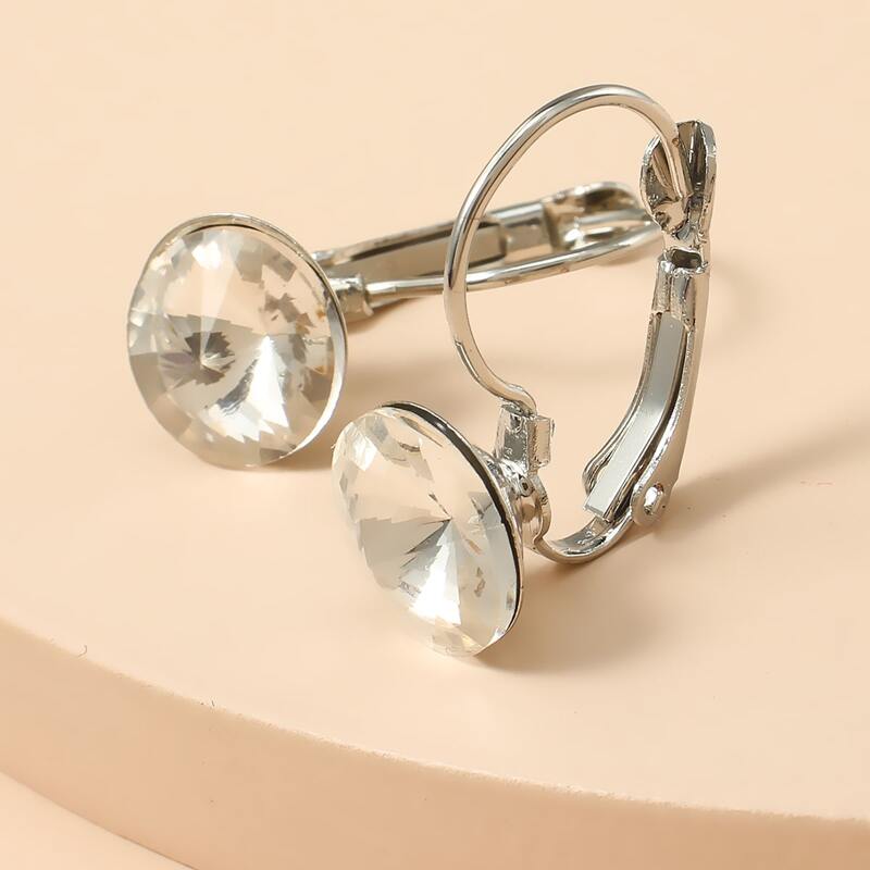 

1pair Crystal Hoop Earrings, Silver