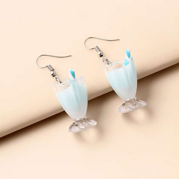 

Girls Beverage Charm Drop Earrings, Baby blue
