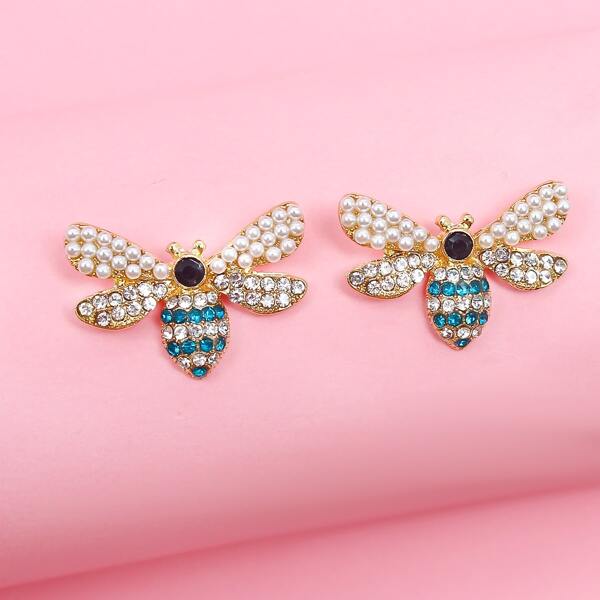 

Faux Pearl & Rhinestone Bee Decor Stud Earrings, Multicolor