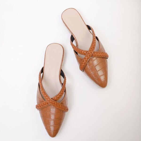 

Point Toe Croc Embossed Flats, Brown