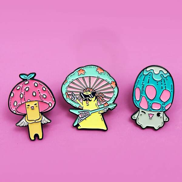 

3pcs Kids Cartoon Mushroom Design Brooch, Multicolor