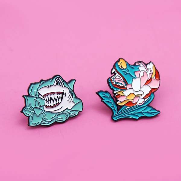 

2pcs Kids Cartoon Brooch, Multicolor