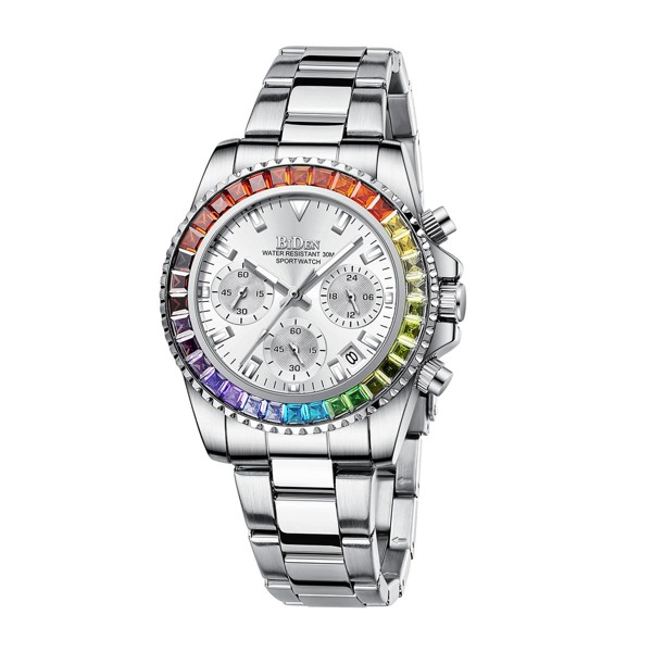 

Rhinestone Decor Triple Dial Date Quartz Watch