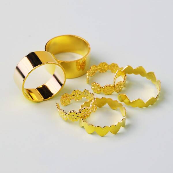 

6pcs Heart Design Ring, Gold