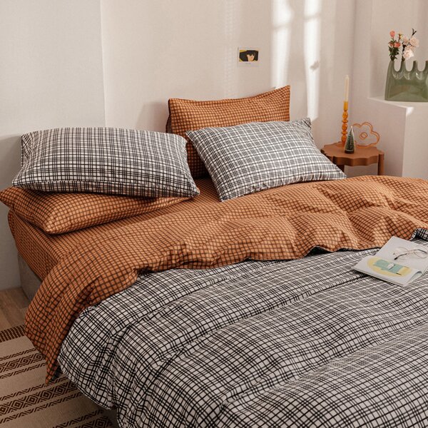 

Plaid Pattern Duvet Cover Set Without Filler, Chocolate brown
