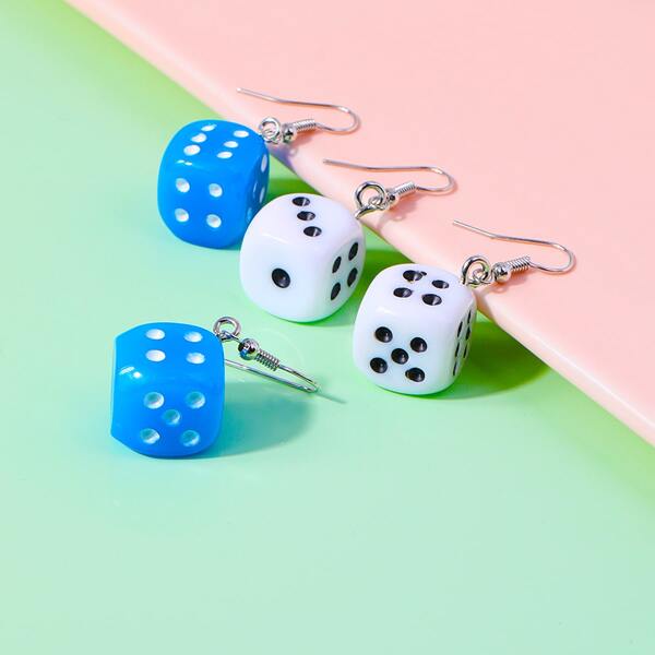 

2 пары серьги-подвески с игральной костью, Многоцветный