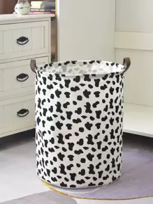 1pc Cow Pattern Storage Basket - Black and White - View 1