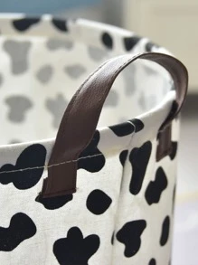 1pc Cow Pattern Storage Basket - Black and White - View 2