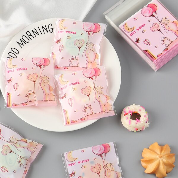 

100pcs Cartoon Graphic Packaging Bag, Pink