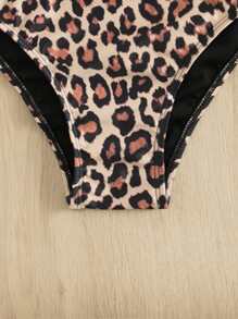 Conjunto de bikini con estampado de leopardo, envoltura, plisados y cintura alta para playa en verano - Multicolor - Ver 5