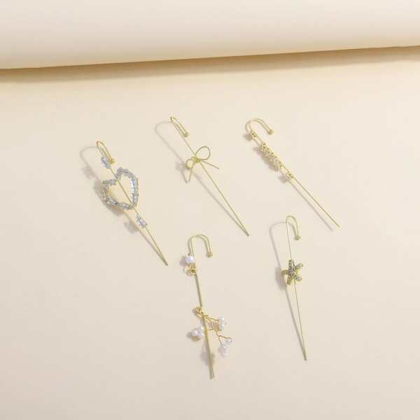

5pcs Faux Pearl Decor Earrings, Gold