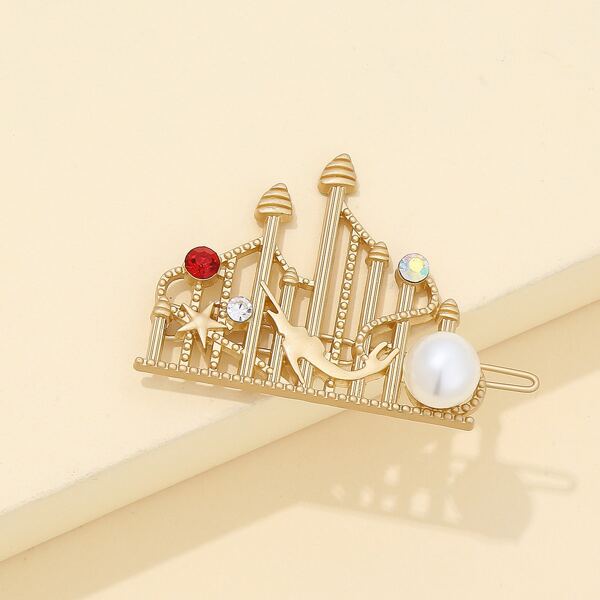 

1pc Rhinestone Castle Hair Clip, Gold