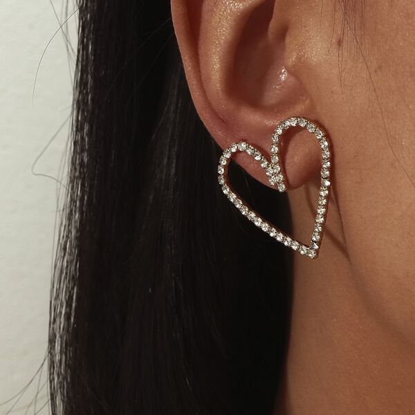 

Rhinestone Heart Stud Earrings, Gold