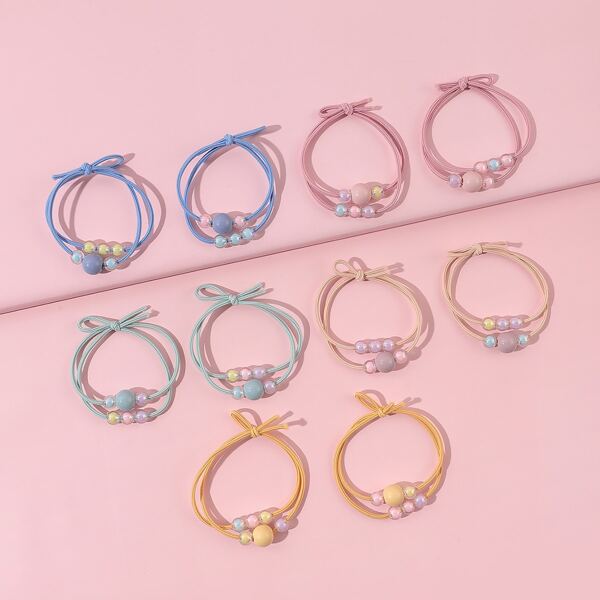 

10pcs Girls Bead Decor Hair Tie, Multicolor
