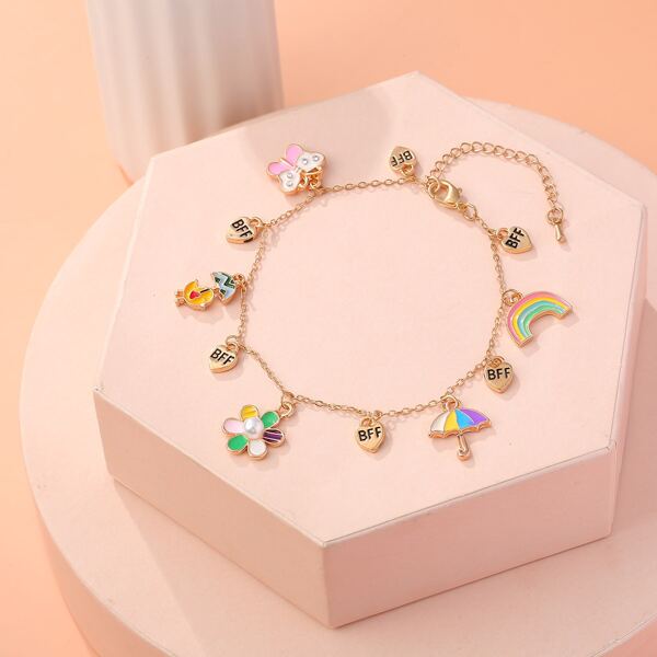 

Girls Flower & Rainbow Charm Anklet, Multicolor