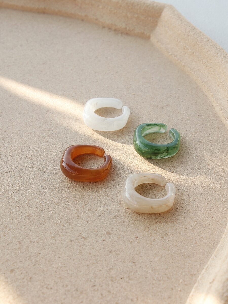 4入組樹脂開口戒指 - 彩色 - 查看 1